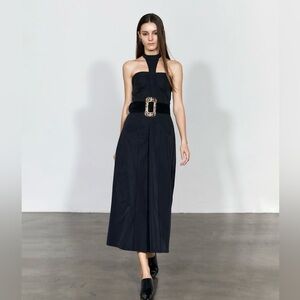 YJ1NGZYZJ Nylon Halter Midi Dress Black S